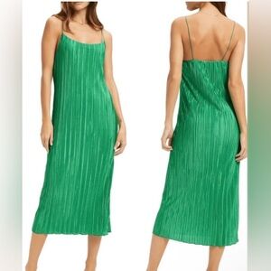 Good American Plisse Slip Dress Summer Green Women's Size 0 Pleated Resort